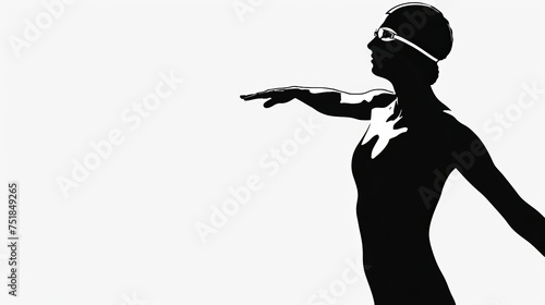 Full body clipart, side view silhouette woman freestyle stroke arm straight in front. Wearing a swim cap. show entire body photo