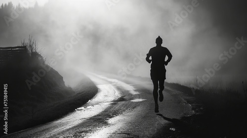 man running on the street, black and white photo