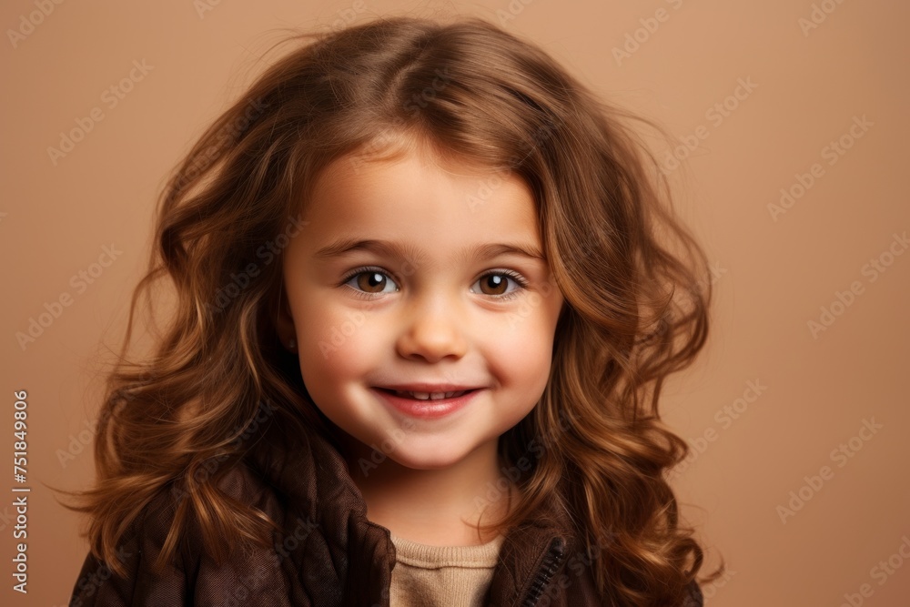 Portrait of a cute little girl with curly hair on a brown background Portrait of a cute little girl with curly hair on a brown background
