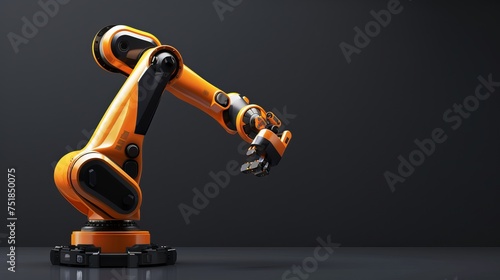 modern orange logistic unloading robot arm with black elements on dark grey background