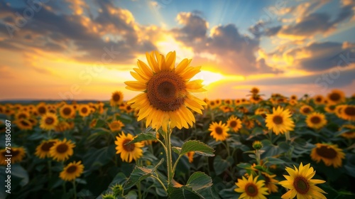 Sunflower field at sunset  vibrant and tranquil