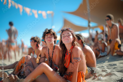 Teenagers at summer music festival enjoying themselves. © Tjeerd