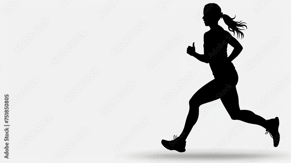 silhouette of a female runner, cartoon, vector, white background