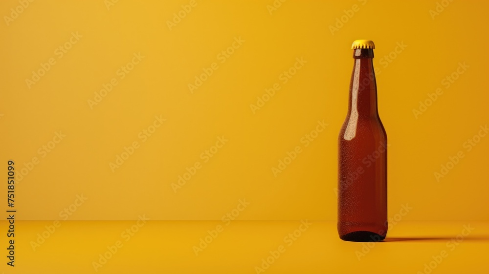 Chilled beer bottle on a vibrant yellow background Chilled beer bottle on a vibrant yellow background