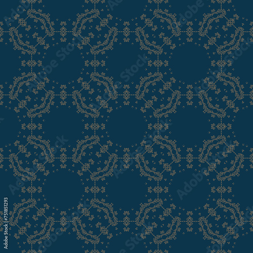 Blue and gold vintage seamless pattern. Floral ornamental luxury damask background. Elegance ornament