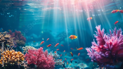 Underwater view of coral reef and fish background © furyon