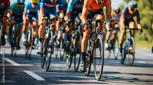 Close-up of a group of cyclists with professional racing sports gear riding on an open road cycling route  © Ziyan Yang