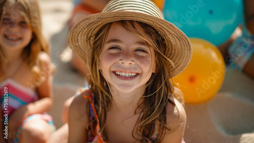 Beautiful girl with a big smile, enjoying summer vacation at the beach.