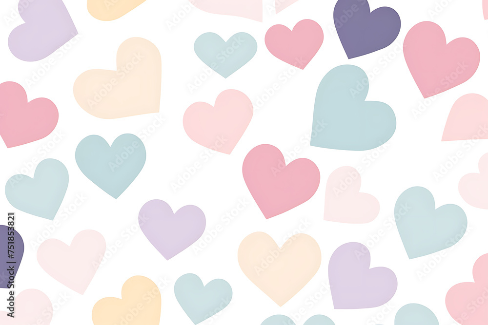 pattern of multicolored hearts scattered across a white background