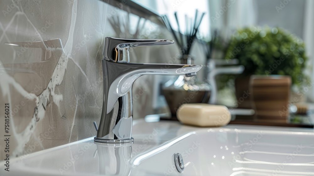 Bathroom water mixer. Water tap made of chrome material Bathroom water mixer. Water tap made of chrome material