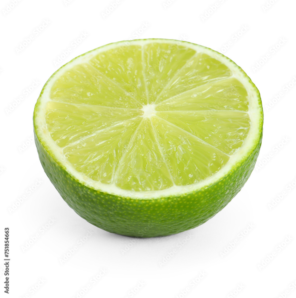 Half of fresh green ripe lime isolated on white Half of fresh green ripe lime isolated on white