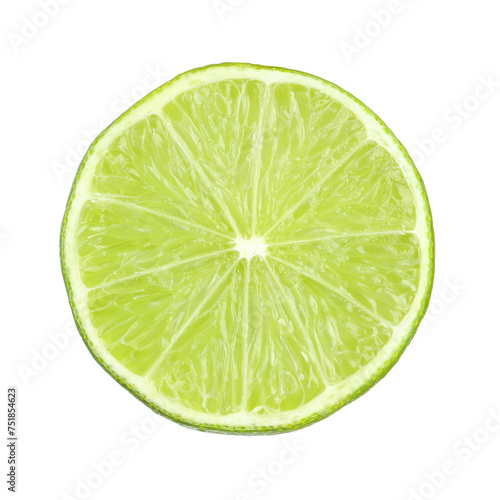 Slice of fresh green ripe lime isolated on white