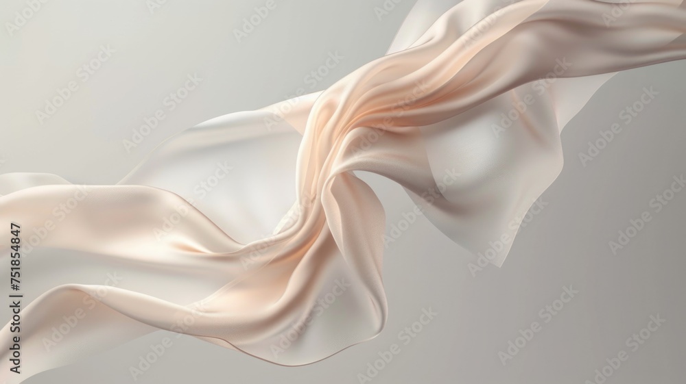 Graceful waves of luxurious silk fabric captured in motion, exhibiting a serene palette of peach and cream hues Graceful waves of luxurious silk fabric captured in motion, exhibiting a serene palette of peach and cream hues