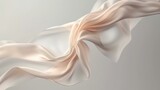 Graceful waves of luxurious silk fabric captured in motion, exhibiting a serene palette of peach and cream hues