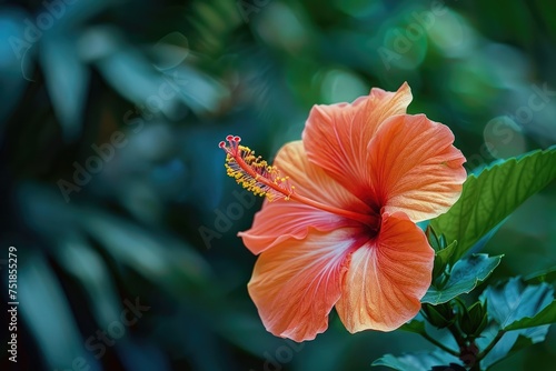 Vibrant Hibiscus Bloom Amid Tropical Greenery, AI Generative  © NikoArakelyan