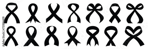 Cancer ribbon silhouettes set, large pack of vector silhouette design, isolated white background photo