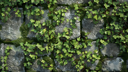 Stone Wall Overgrown With Green Plants