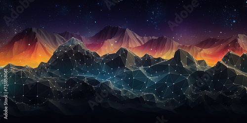 Big data, abstract mountain range made from hexagonal shapes, data mining and management concept photo