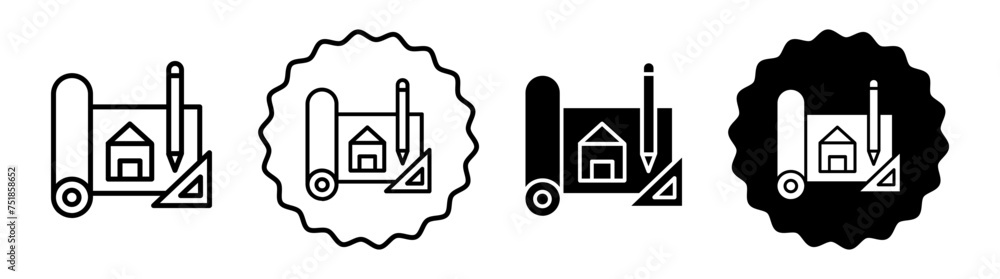 Construction plan set in black and white color. Construction plan simple flat icon vector Construction plan set in black and white color. Construction plan simple flat icon vector