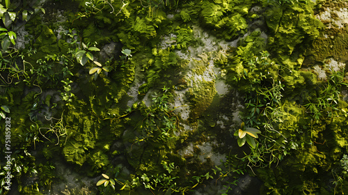 Moss-Covered Wall With Green Plants