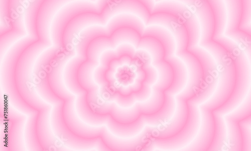 Poster with pink concentric flowers in holographic blurry style. Trendy y2k pattern with gradient aura effect. Trippy psychedelic wallpaper design. Aesthetic background with hypnotic effect.