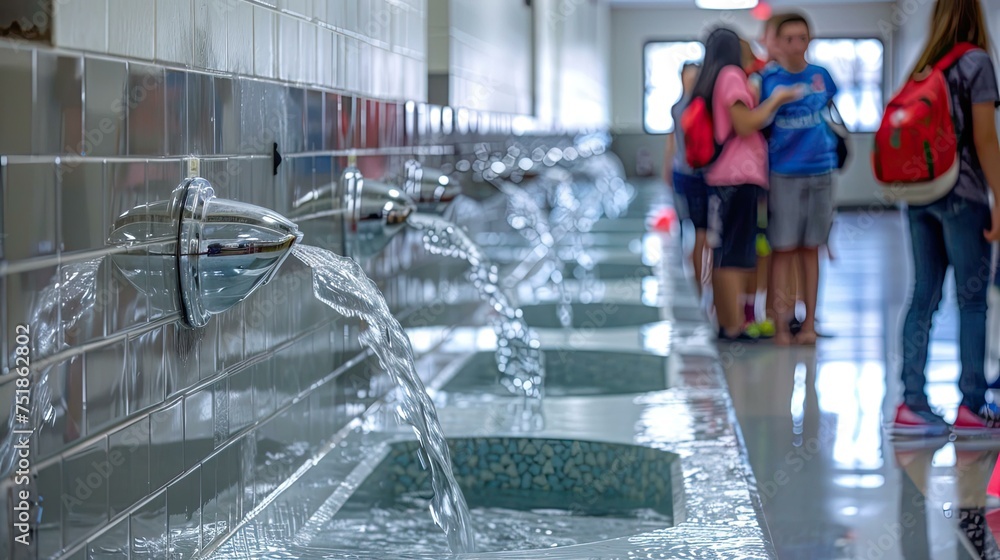 quench school water fountain - obrazy, fototapety, plakaty 
