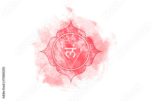 First chakra of Muladhara, root chakra logo template in watercolor style. Red sacral sign meditation, yoga round mandala icon vector isolated on white background 