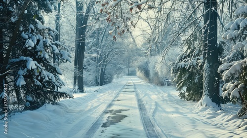 winter snowy driveway © vectorwin