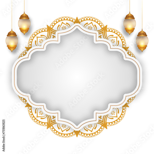 luxury white ornament islamic frame border pattern eid al fitr ramadan template design