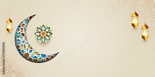 ramadan kareem eid al fitr islamic background crescent moon banner greetings illustration design 