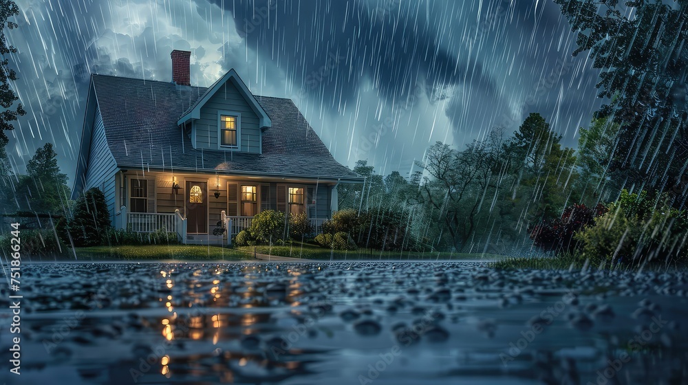 cozy rain storm home - obrazy, fototapety, plakaty 