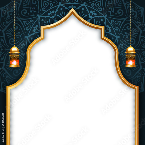luxury golden ramadan kareem eid al fitr arch islamic background banner greetings illustration design