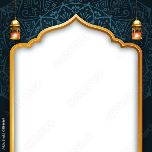 luxury dark golden ramadan kareem eid al fitr arch islamic background banner greetings illustration design