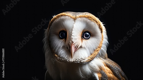 close-up portrait of Barn Owl on a black background