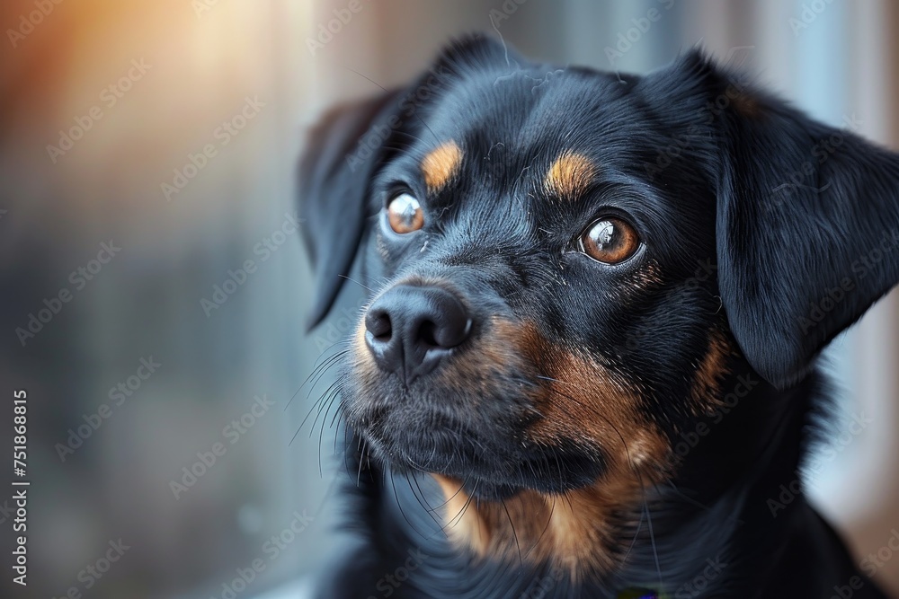 Fototapeta premium High definition capture of a black and brown dog, its mesmerizing eyes conveying loyalty and depth