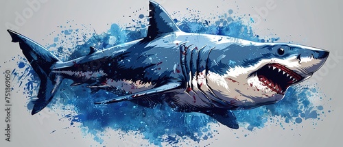 Great white shark with open mouth with a splash of water. Watch out sharks. Shark attack.