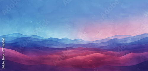 Digital watercolor artwork of a desert with fine burgundy sands under a soft cobalt blue dusk sky