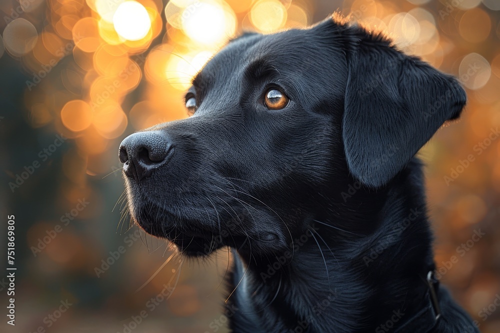 A portrait of a black dog with soulful eyes, captured in warm golden light, evoking companionship and loyalty A portrait of a black dog with soulful eyes, captured in warm golden light, evoking companionship and loyalty