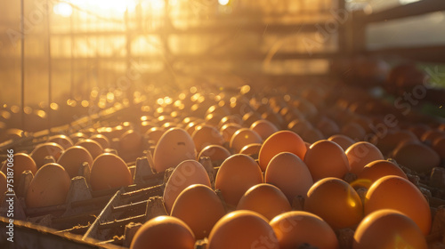 Freshly laid eggs in an egg farm. photo