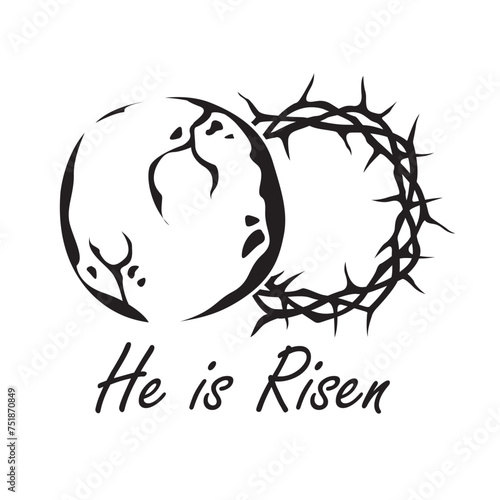 black crown of thorns and jesus tomb isolated on white background