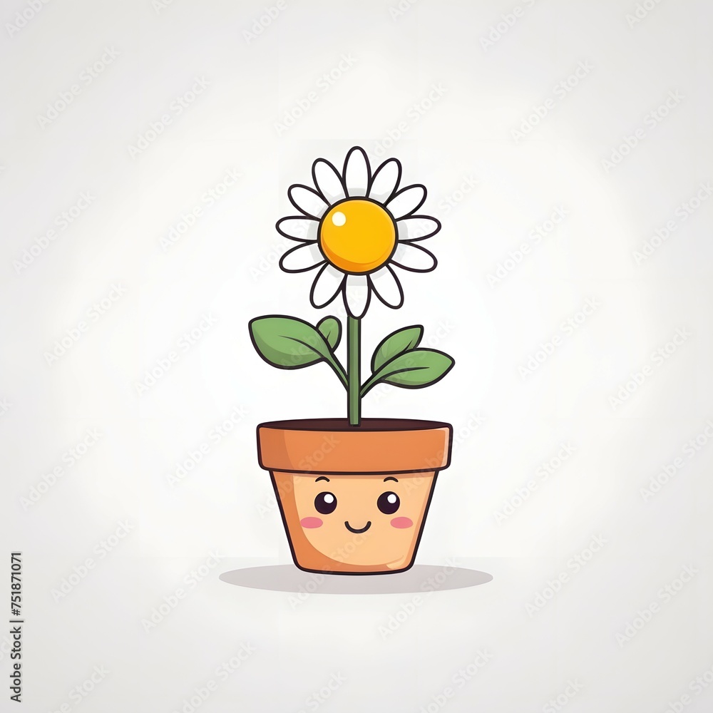 Cute funny daisy flower kawaii character on a white background Cute funny daisy flower kawaii character on a white background