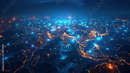 Digital map of Asia, concept of global network and connectivity, data transfer and cyber technology, business exchange, information and telecommunication © Jennifer