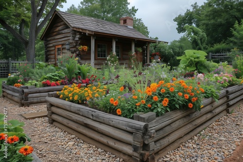 Garden With Log Cabin