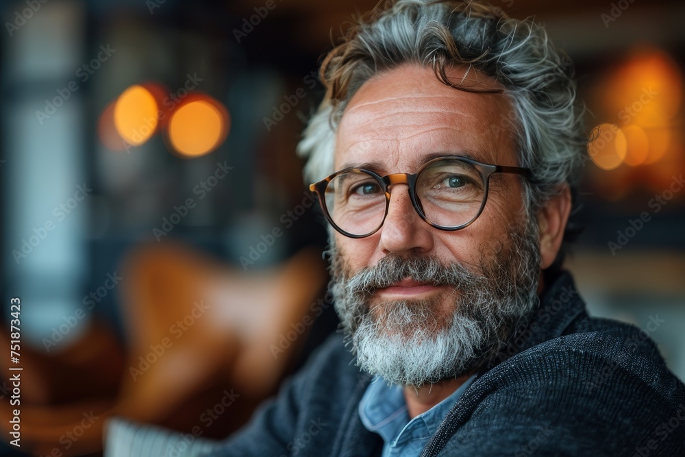 Close-up of an older man with grey hair and glasses looking off camera Close-up of an older man with grey hair and glasses looking off camera