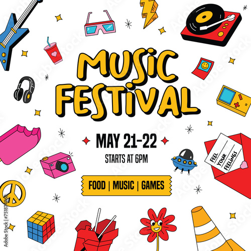 Food and music festival hand made doodle collection (ID: 751874060)