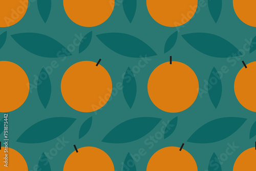 Orange fruit and minty leaves summer citrus garden. Trendy, stylish, fashionable, seamless vector pattern for design and decoration. 