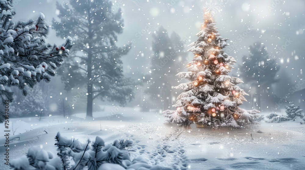 holiday snowy christmas tree
