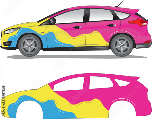 Racing car wrap, car decal sticker vector illustration (ID: 751878213)