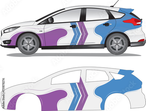Racing car wrap, car decal sticker vector illustration (ID: 751878276)