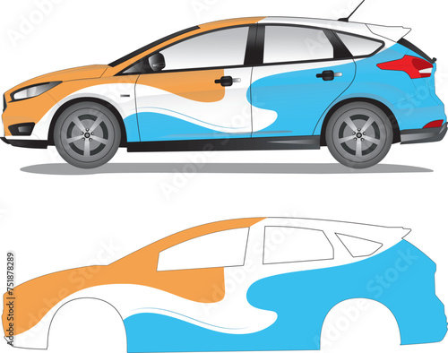Racing car wrap, car decal sticker vector illustration (ID: 751878289)